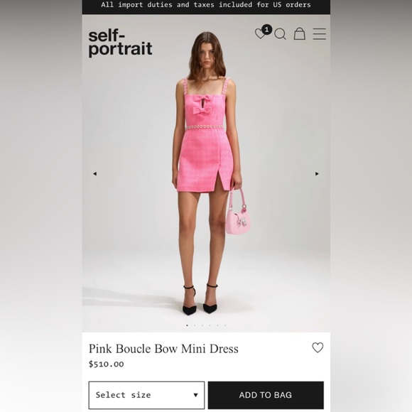 Self Portraits Pink Boucle Bow Mini Dress - Picture 2 of 5